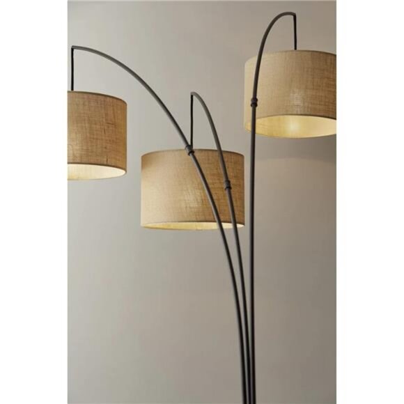 Trinity Arc Floor Lamp Antique Bronze Finish, Beige Burlap Home Decor Lamps - Picture 6 of 7